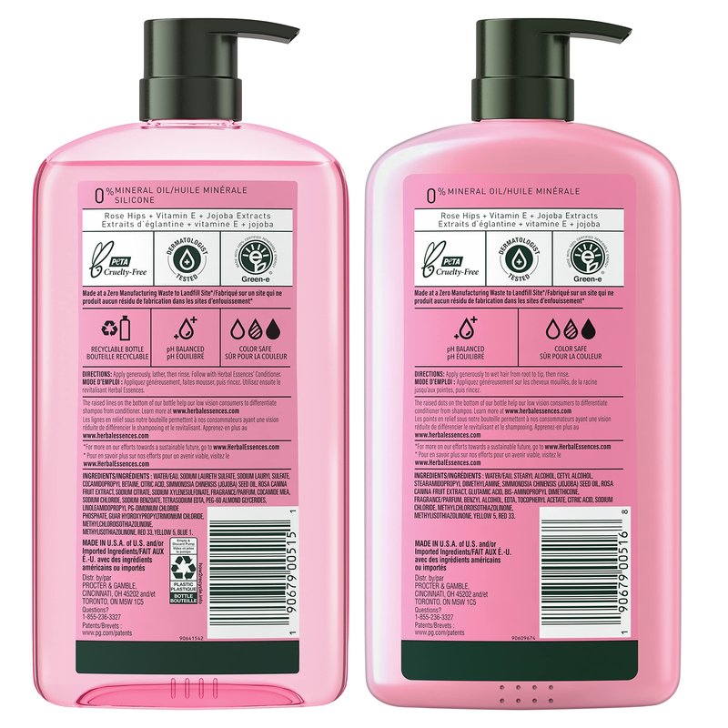 Herbal Essences Shampoo & Conditioner Set, Rose Hips - Smooth Collection, Paraben-Free, Color-Safe, Shiny Hair with Jojoba & Vitamin E, 29.2 Fl Oz Each, 2-Pack