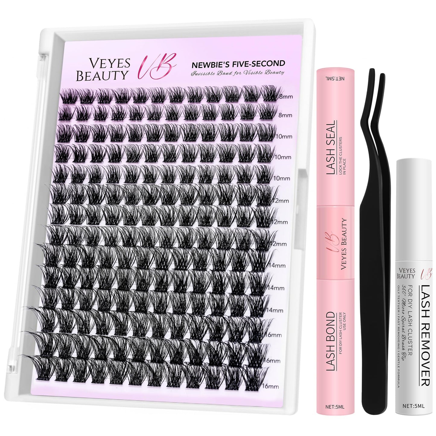 VEYESBEAUTY Siren Cluster Lashes Kit Individual Lash Extensions Newbie's Five-Second DIY Dramatic Volume Eyelash Wispy Faux Mink Lash Mixed Length Tray with Bond & Seal, Applicator at Home