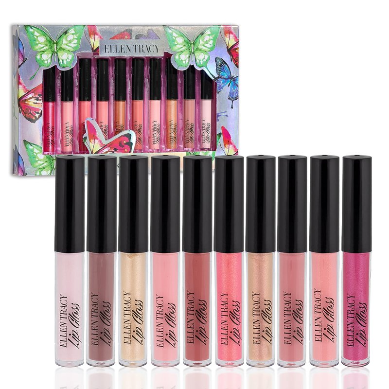 Enchante Ellen Tracy 10 Pc Lip Gloss Collection, Shimmery Lip Glosses for Women and Girls, Long Lasting Lip Gloss Set with Rich Varied Colors, Great Holiday and Birthday Gift
