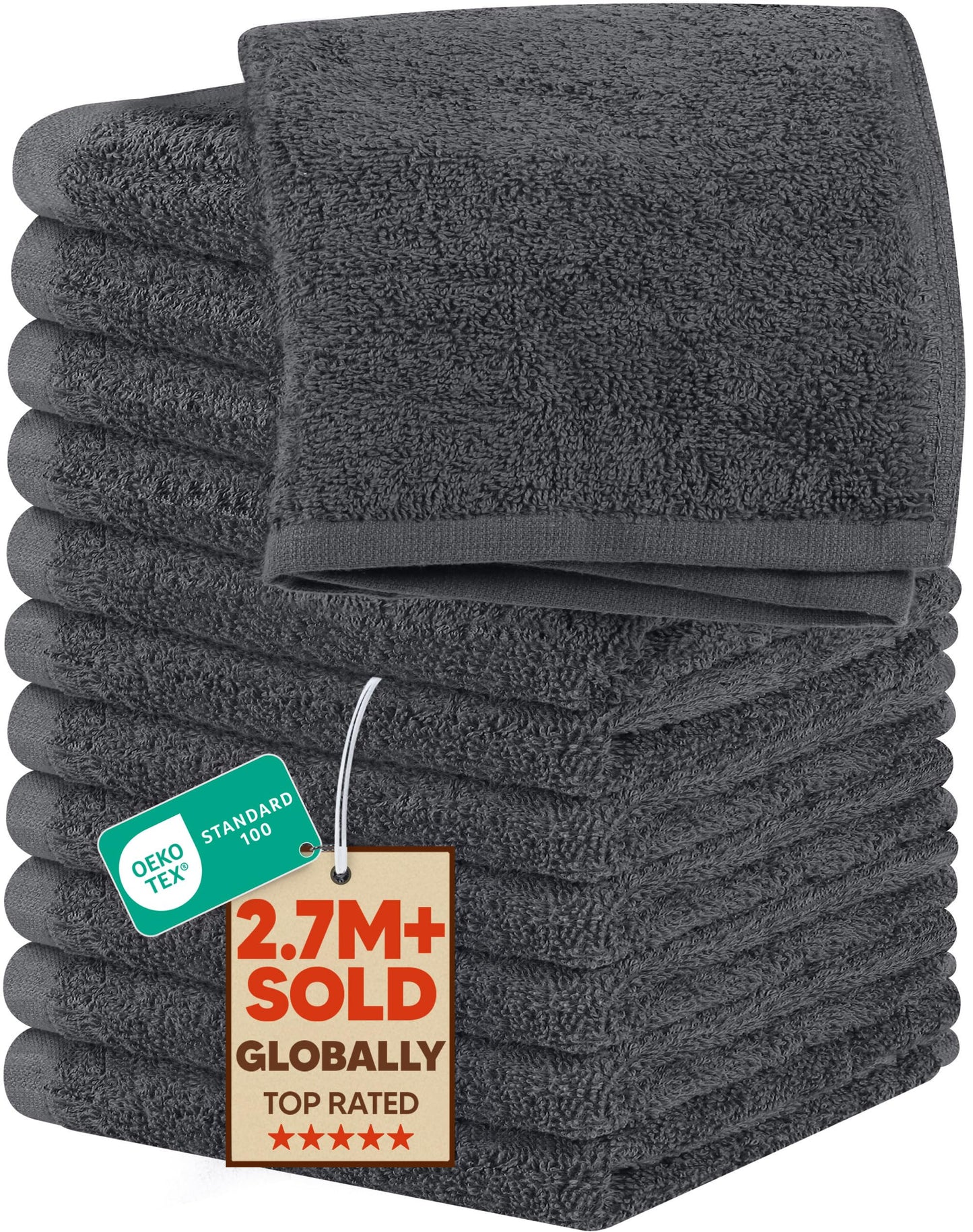 Utopia Towels 12 Pack Cotton Washcloths Set, 100% Ring Spun Cotton, Premium Flannel Face Cloths, Highly Absorbent and Soft Feel Fingertip Towels, Grey