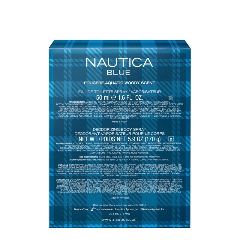 Nautica Blue Giftset 1.6 fl oz EDT + 6 oz Deodorizing Body Spray, Notes of Basil, Jasmine, and Cedarwood, Men's Fragrance, Long Lasting, Everyday Fragrance