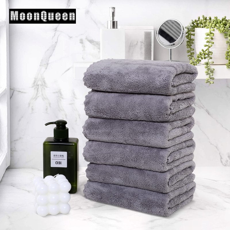MOONQUEEN 6 Pack Premium Hand Towels - Quick Drying - Microfiber Coral Velvet Highly Absorbent Towels - Multipurpose Use as Hotel, Bathroom, Shower, Spa, Hand Towel 16 x 28 inches (Light Grey)