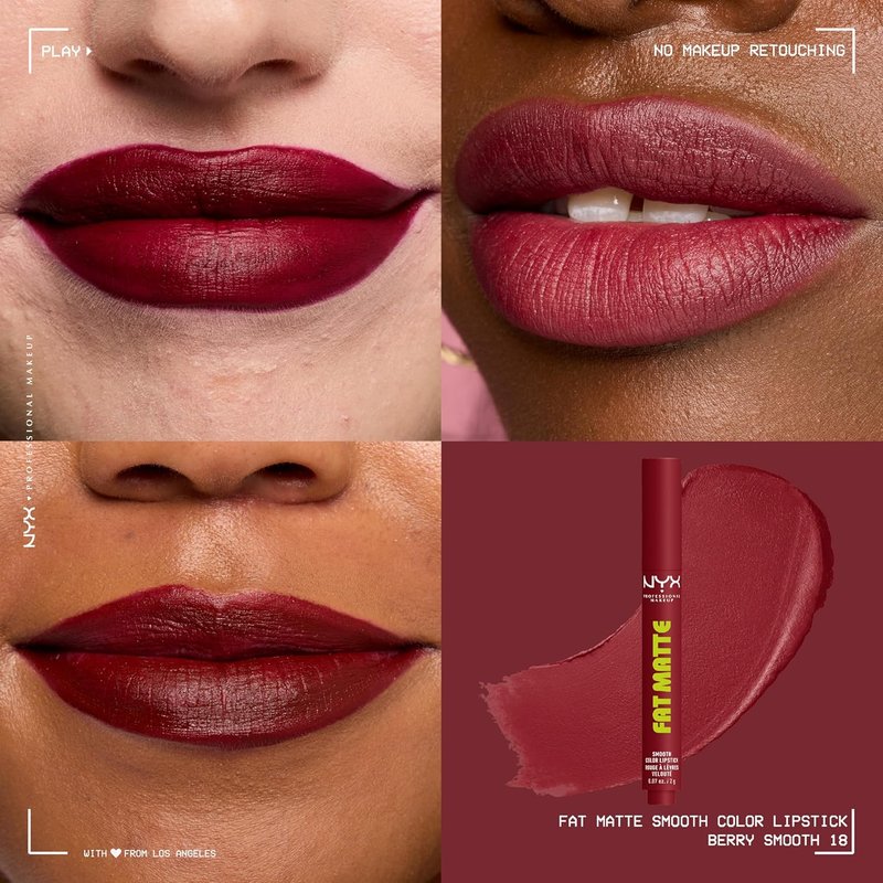 NYX Fat Matte Lipstick - Pigmented, Smoothing & Non-Drying Lip Crayon | Long Lasting Vegan Makeup - Berry Smooth