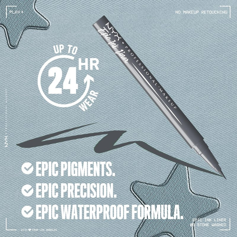 NYX PROFESSIONAL MAKEUP Epic Ink Liner, Waterproof Matte Liquid Eyeliner with Vegan Formula - Stone Washed (Grey)