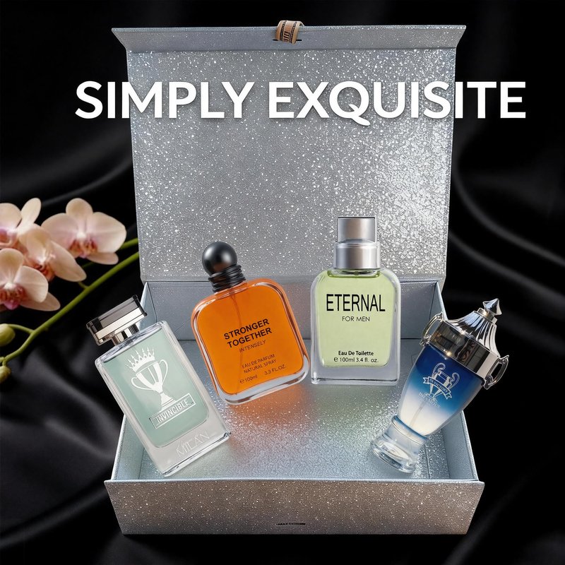 A CENTER Men's Cologne Gift Set 4 x 3.4 FL oz|Luxury perfume with Premium Presentation Box|Perfect Valentine's Day Gift Him|Long Lasting Fragrance(MDMInvinc&EternalM&StrongToge&In-Victory)