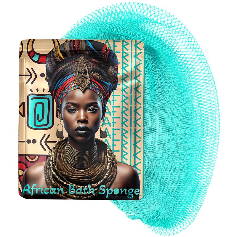 African Net Sponge, Premium Authentic Exfoliating Body Scrubber, Extra Long Stretch Bath Sponge for Shower, Deep Exfoliating Washcloth for Smooth Skin, 1 Pack (Turquoise)