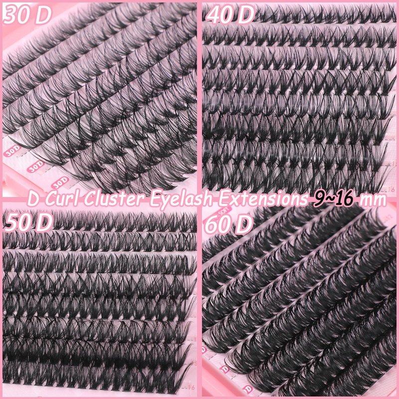 Lash Clusters Kit, 640 Pcs Eyelashes Clusters Extensions Kit 9-16mm Individual Lashes D Curl Fluffy Wispy False Eyelashes Thin Band with Bond Seal Tweezers Brush DIY (30D+40D+50D+60D Kit 9-16mm)