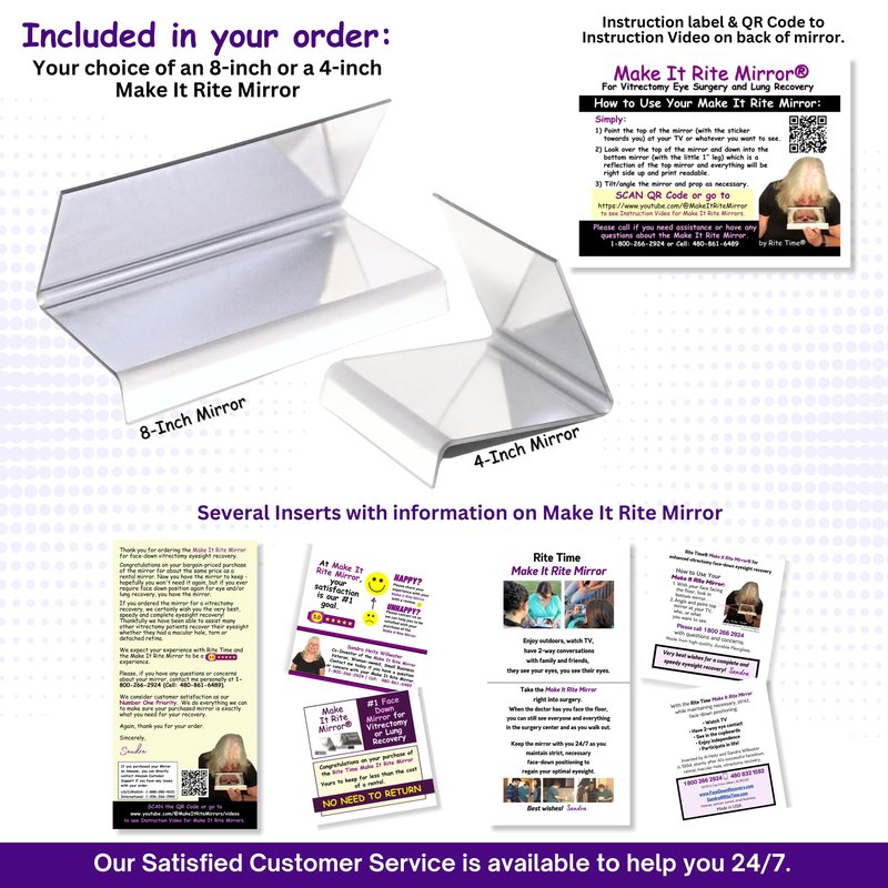 8" Wide 2-Way Make It Rite Mirror for Face Down Vitrectomy Eyesight and Proning Lung Recovery | Easy to Watch TV During Face Down Recovery