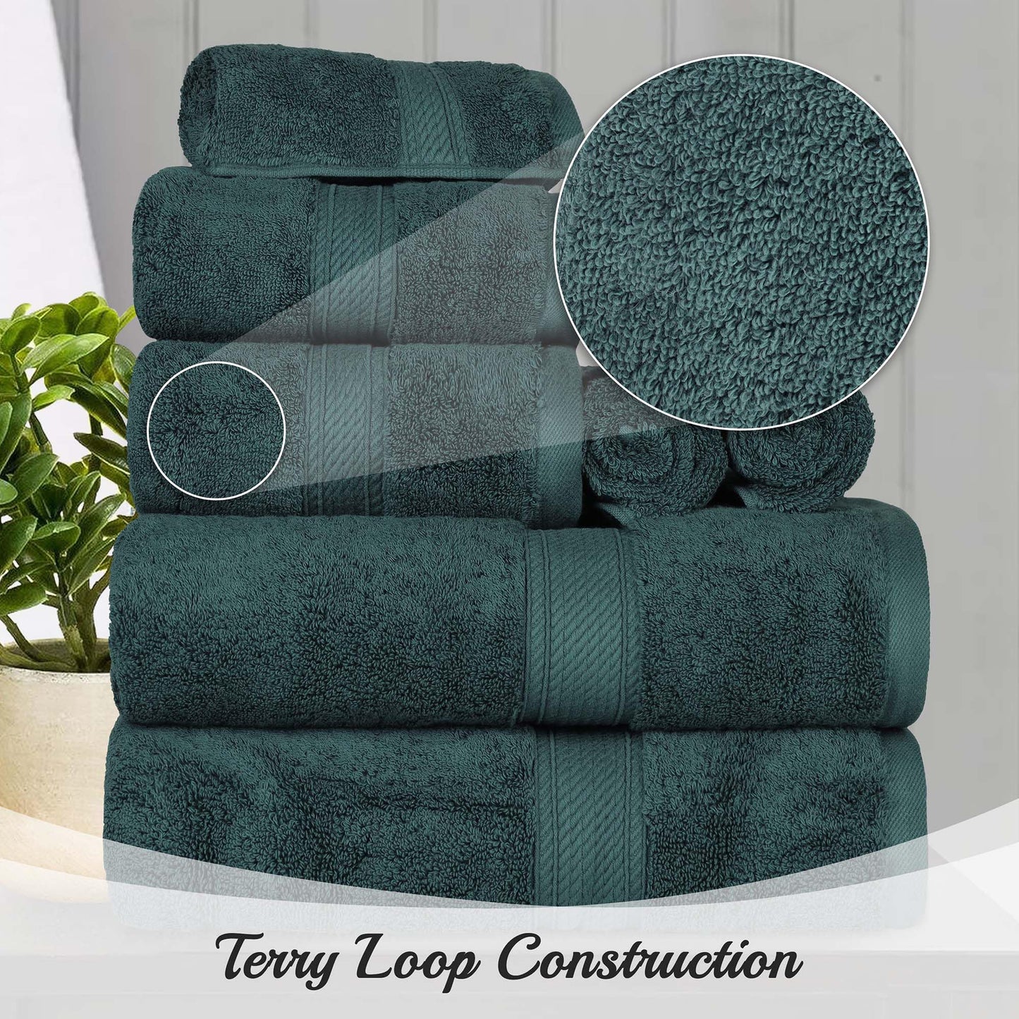 Superior Egyptian Cotton Pile 9 Piece Towel Set, Includes 3 Bath, 3 Hand, 3 Face Towels/Washcloths, Ultra Soft Luxury Towels, Thick Plush Essentials, Guest Bath, Spa, Hotel Bathroom, Teal