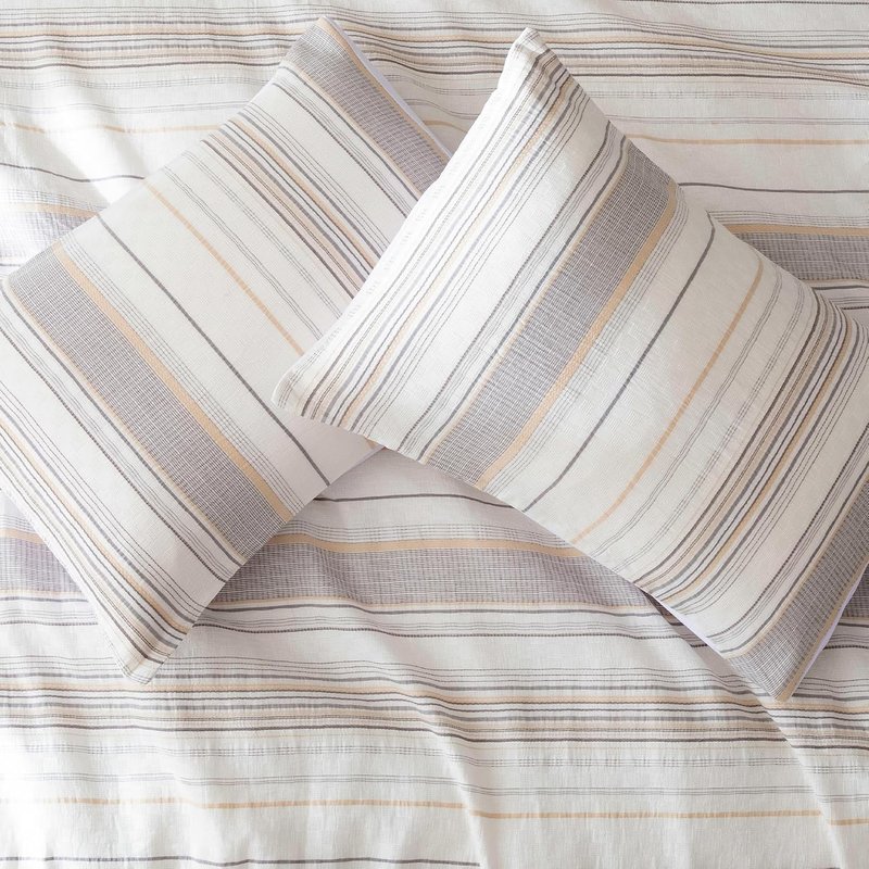 Comforter Set - 3-Piece Jacquard Bedding with 2 Pillow Shams | All-Season Queen Size, Beige Striped
