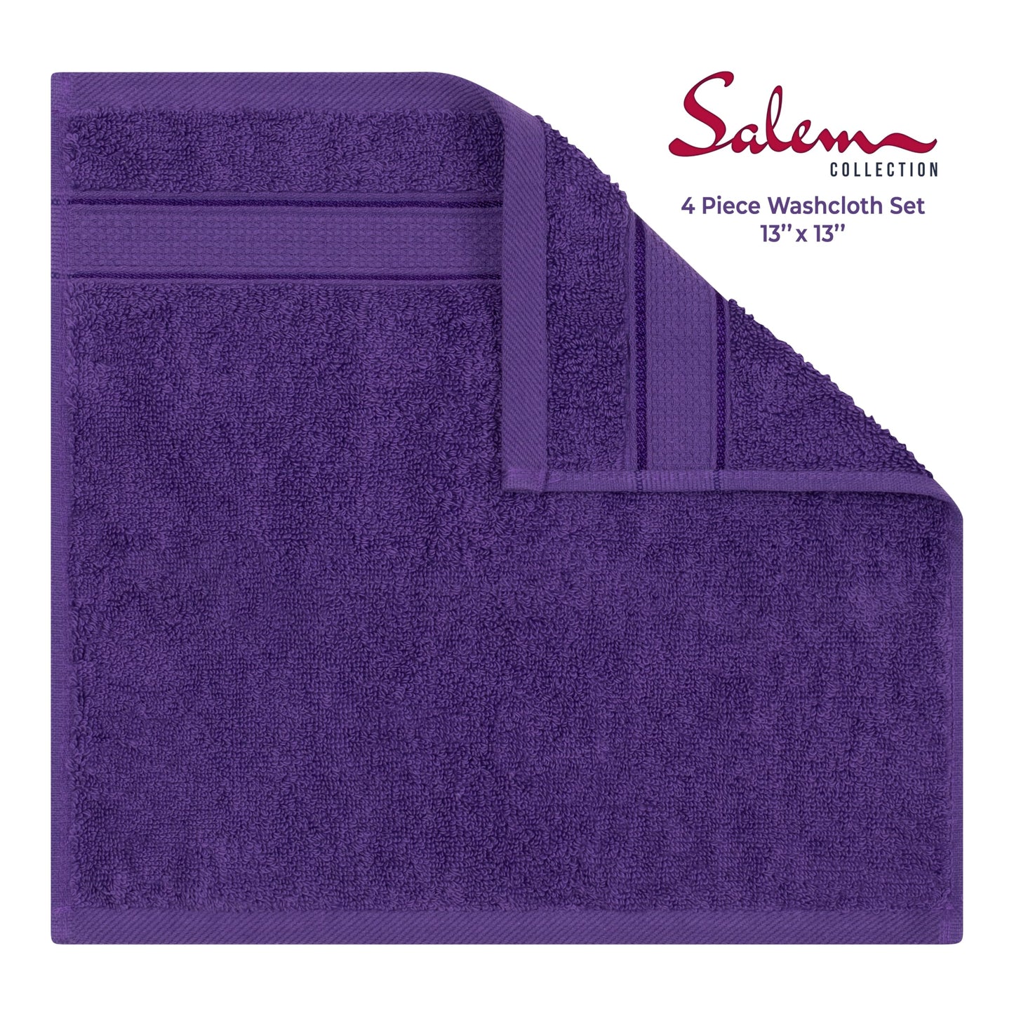 American Soft Linen Salem Washcloth Sets, 4 Piece Luxury 600 GSM 100% Cotton Washcloths for Bathroom, 13x13 inches Washrags Premium Quality Hand Face Towels, Purple