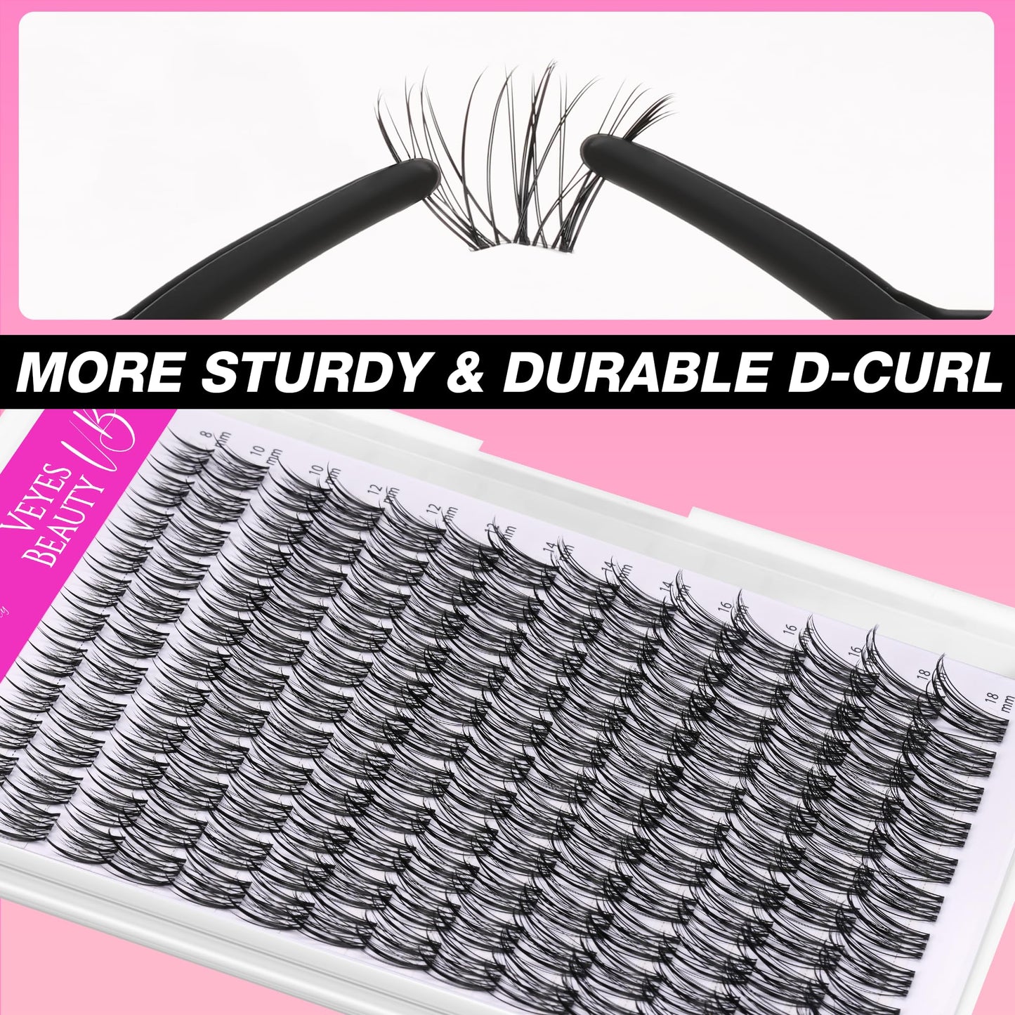 VEYESBEAUTY Lash Clusters Individual Eyelash Extensions Thin & Invisible Band DIY False Eyelashes for Self-application Eye-Catching Series Wispy Lash Tray, Flutter 8-18mm Mixed Length