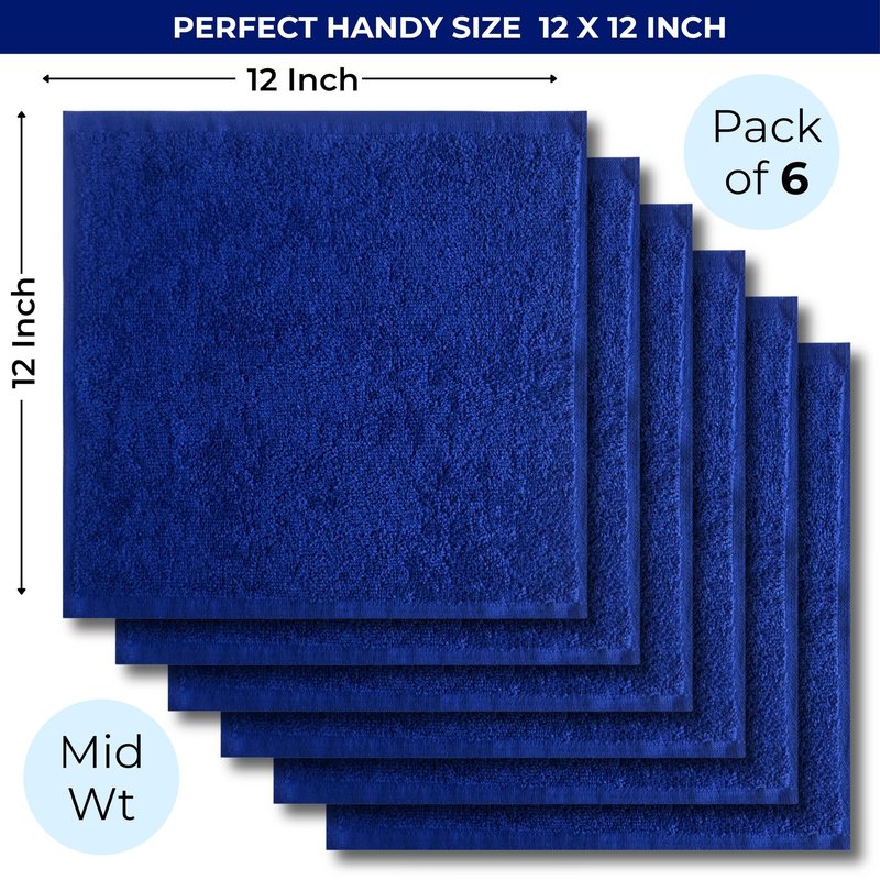 LIVINATI Navy Blue 100% Cotton Wash Cloths for Showering Body and Face - 12"X12" 6 Pack Washcloths - Small Terry Towel Bath Rags for Adults and Kids Bathroom - Soft Absorbent