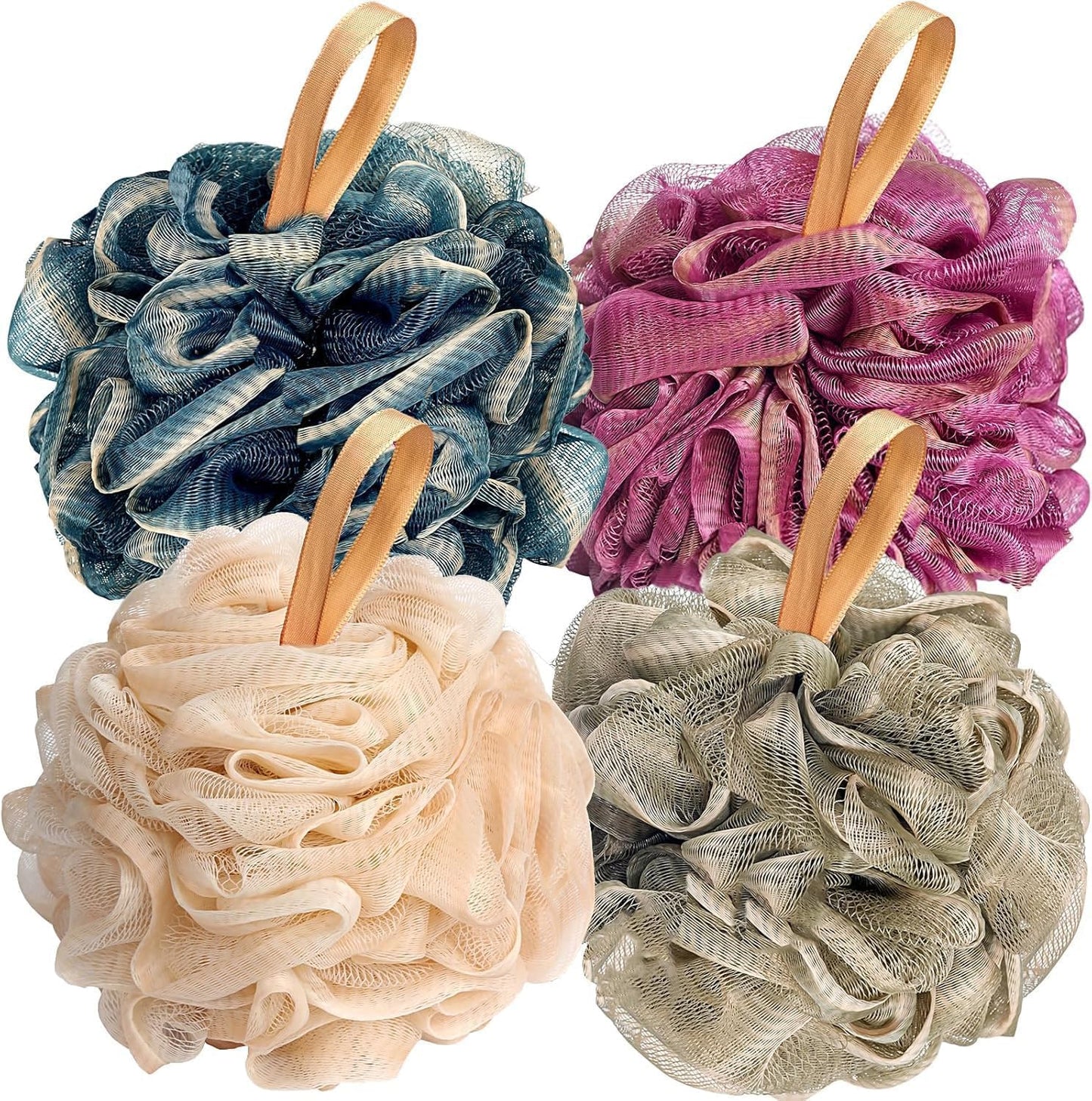 Fishent 60g Loofah Bath Sponge, 4 Pack Shower Loofahs Soft Mesh Pouf Shower Puffs Loofa Exfoliating Body Scrubber Ball for Men and Women