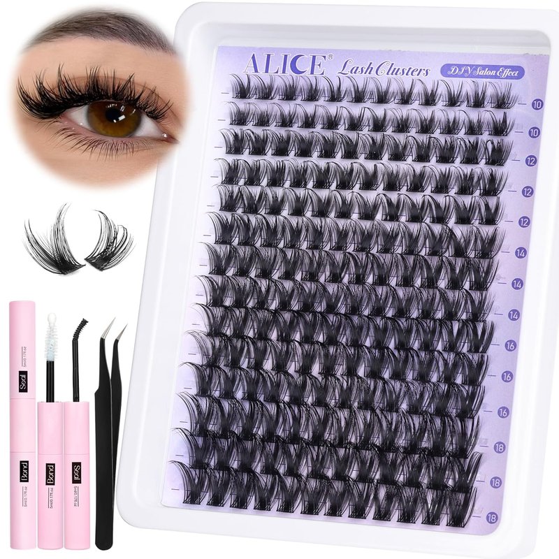 **ALICE Wispy Lash Clusters Kit - 168pcs Natural Eyelash Extensions 10-18mm with Glue for DIY Home Use**