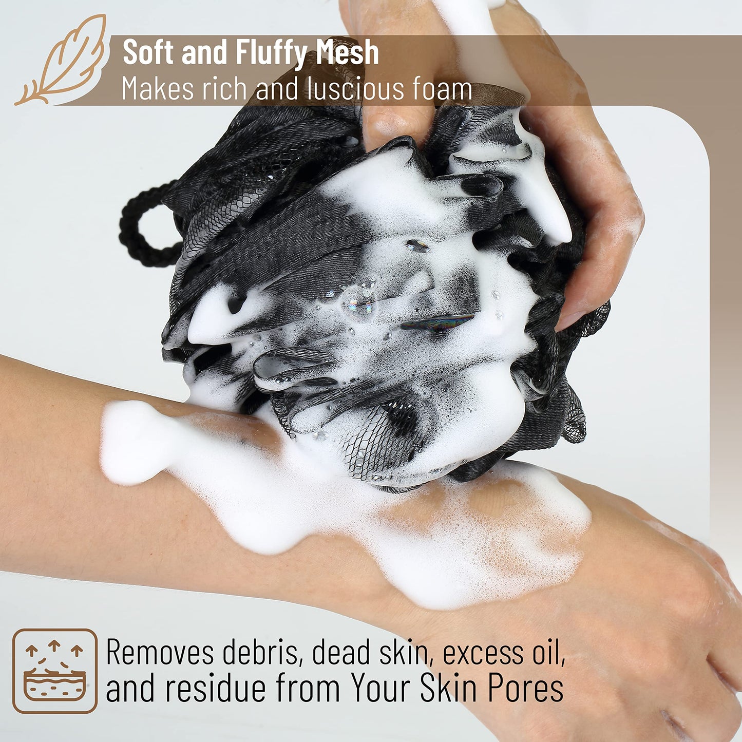 Slick- Loofah with Handle, 17", Gray, Loofah Back Scrubber with Long Wooden Handle, Shower Supplies