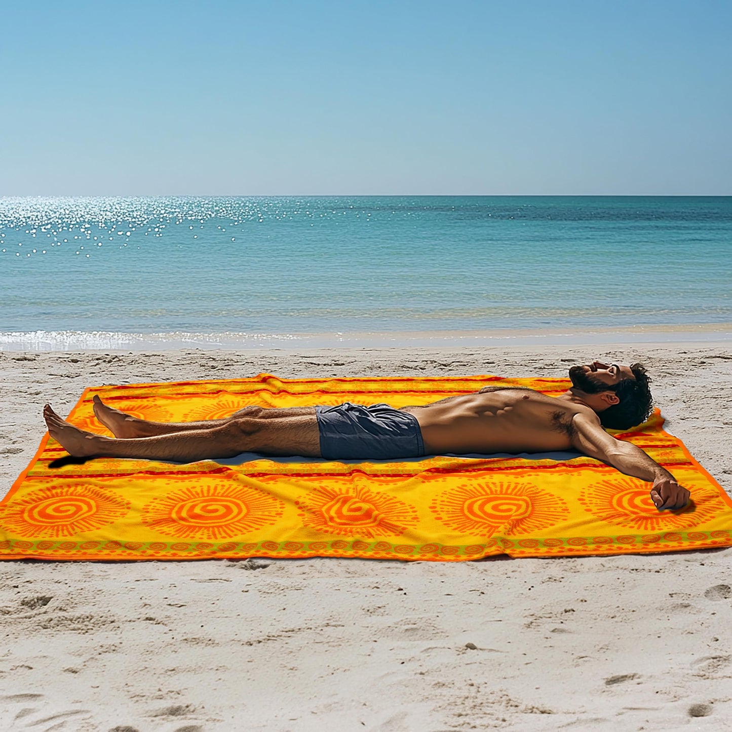 COTTON CRAFT Oversized Beach Towel for Two - 58x68 - Pure Cotton Jacquard Velour Extra Wide XL Beach Blanket Towel - Big & Huge Pool Bath 450 GSM Thick Plush Super Soft Luxury - Sunshine Orange Yellow