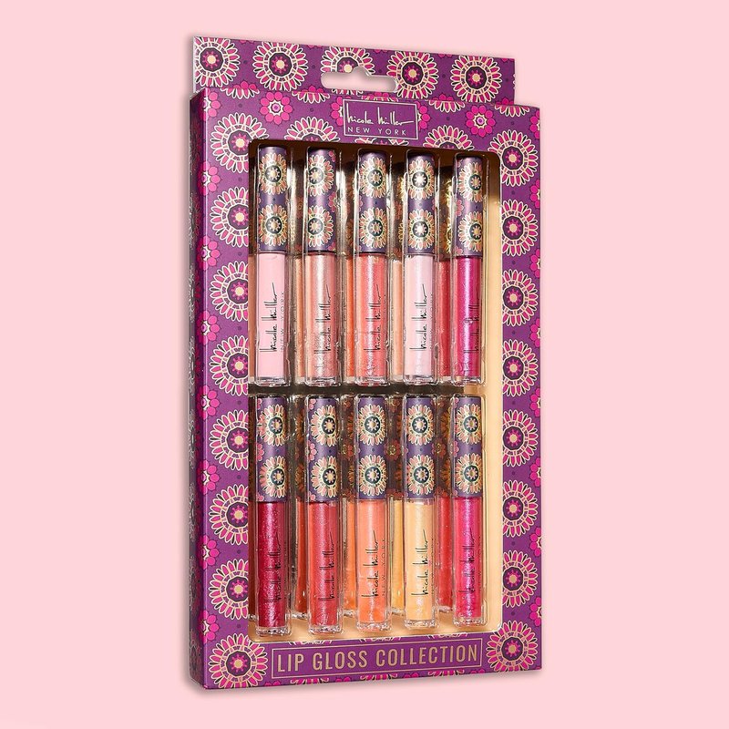 Nicole Miller Lip Gloss Collection - Long-Lasting Shimmery Glosses for Women & Girls | 10 Count Set with Rich Pink Shades