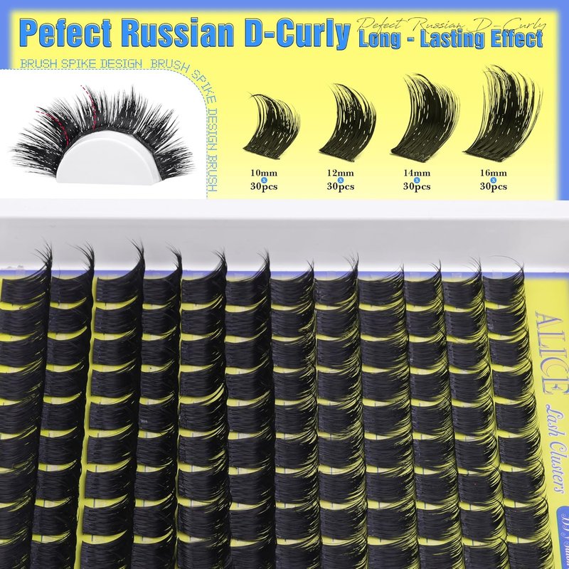 ALICE Wispy Lash Clusters Kit - Thick Volume D-Curl 200D Individual Lashes with Glue for Home Application