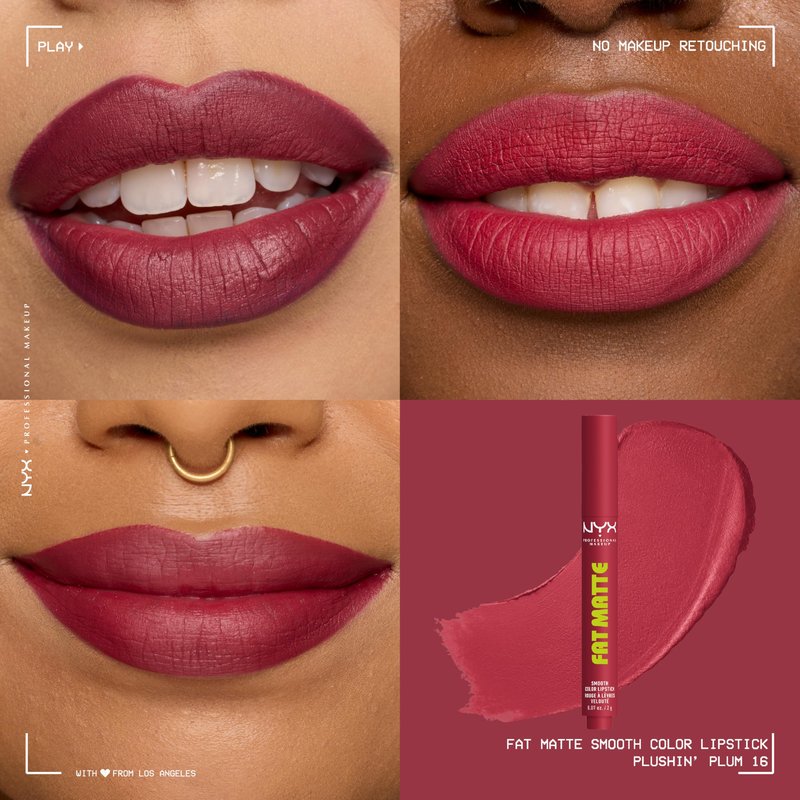 NYX PROFESSIONAL MAKEUP Fat Matte Lipstick, Pigmented, Smoothing, & Non-Drying Lip Crayon, Long Lasting Lip Makeup, Vegan & Cruelty Free - Plushin' Plum (Soft Plum)