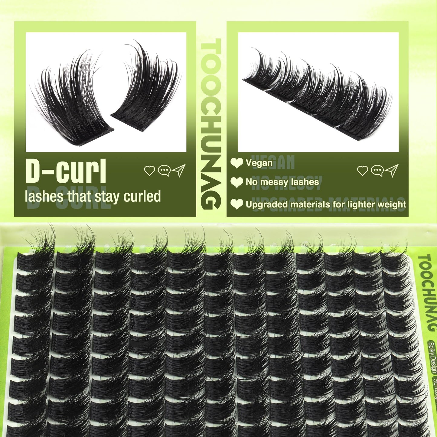 Spiky Lash Clusters 300D Fluffy Eyelash Clusters 12-20mm Volume Cluster Eyelash Extensions D Curly Mink Individual Cluster Lashes with Spikes for DIY Manga Lash Extension by TOOCHUNAG