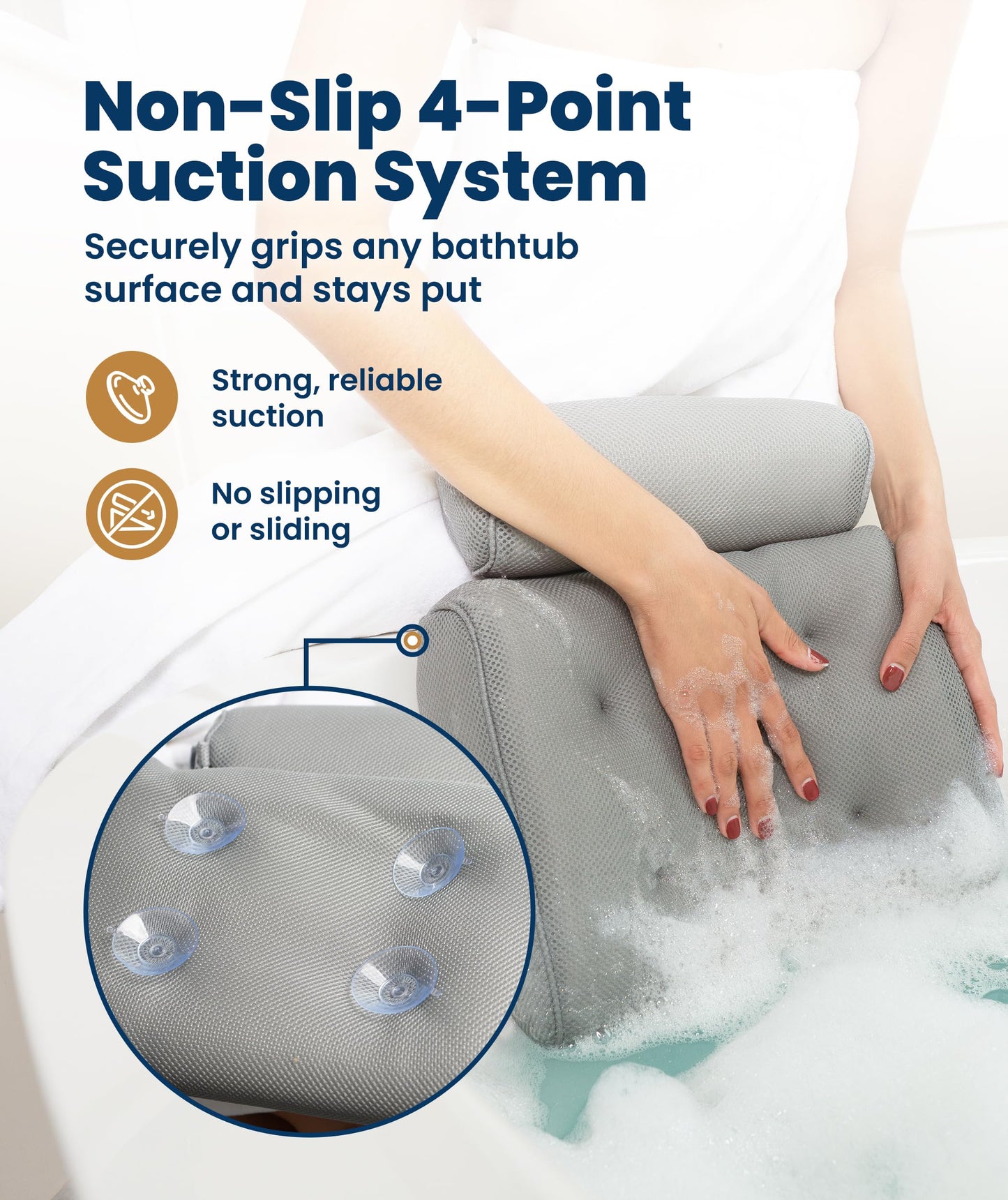 Everlasting Comfort Luxury Bath Pillow - Head, Neck, Back Support Cushion for Bathtub, Spa, Soaking