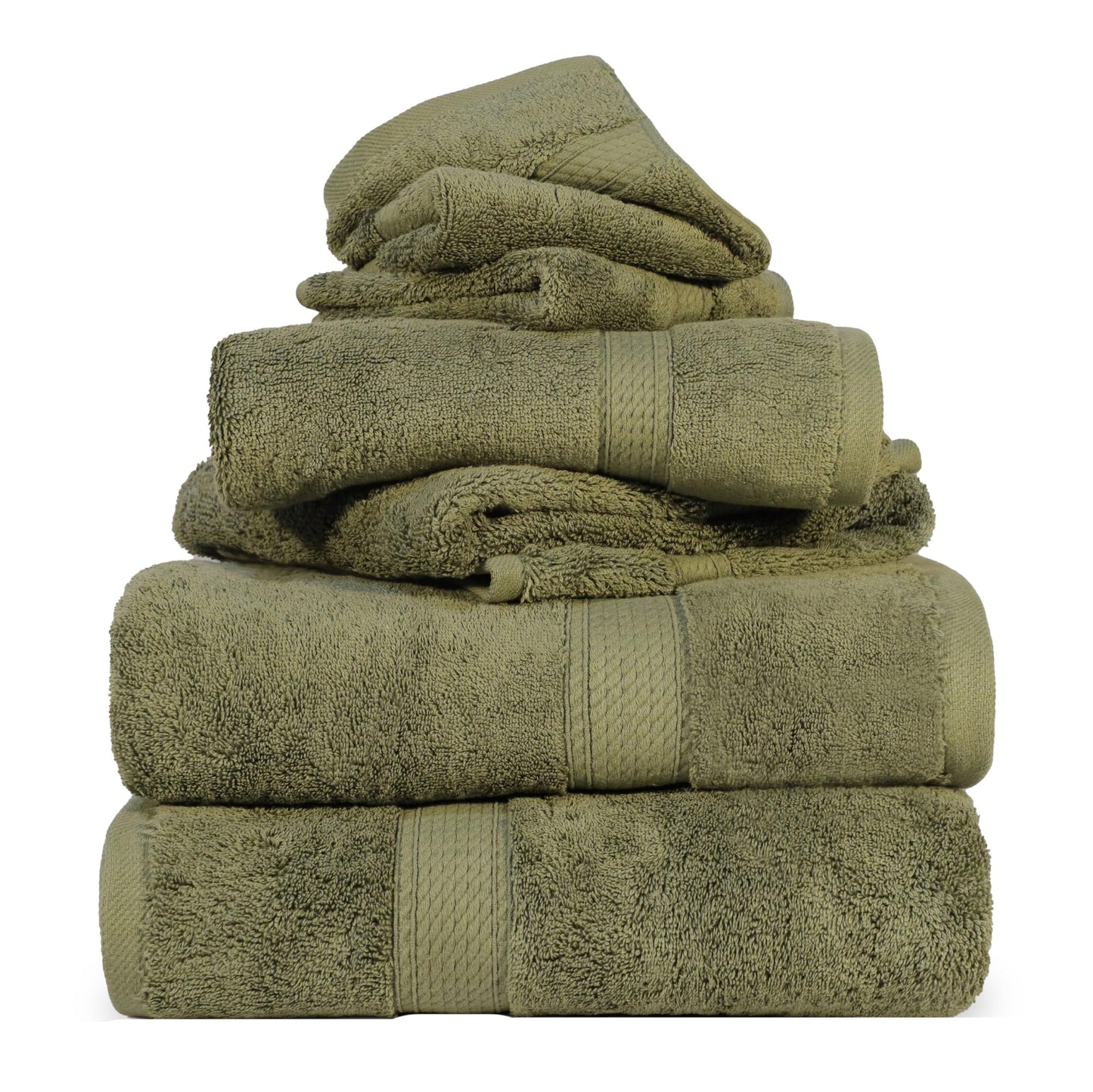 Superior Egyptian Cotton Pile 6 Piece Towel Set, Includes 2 Bath, 2 Hand, 2 Face Towels/ Washcloths, Ultra Soft Luxury Towels, Thick Plush Essentials, Guest Bath, Spa, Hotel Bathroom, Forest Green