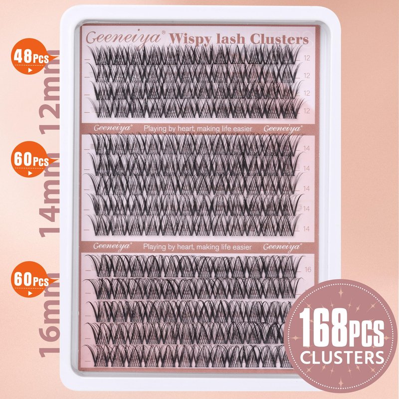 Medium Lash Clusters Short Wispy C Curl Eyelash Clusters 12-16MM Individual Eyelashes Natural Cluster Eyelash Extensions Natural Looking Cluster Lashes by Geeneiya (C Curl,12-14-16)