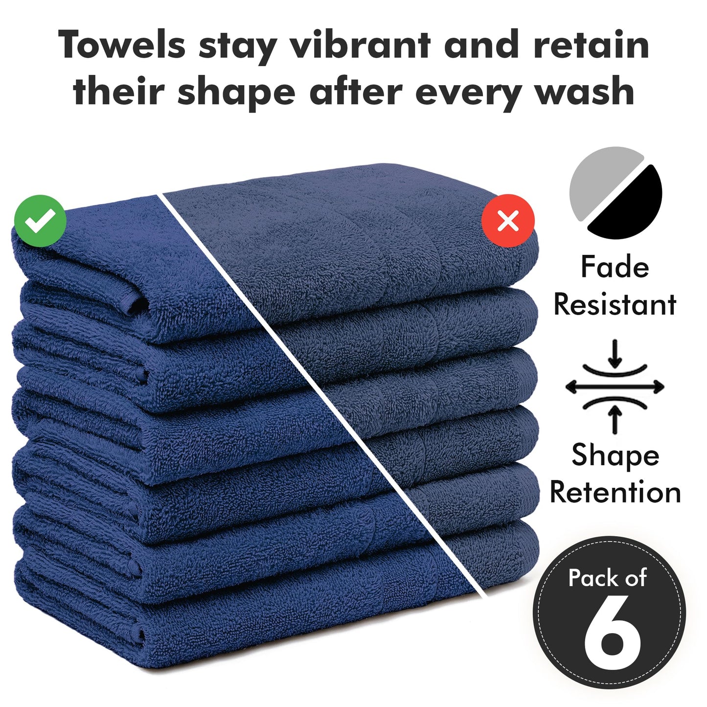 Novo Home 100% Cotton Hand Towels for Bathroom – Soft & Absorbent Towel Set– Pack of 6 Small Towel (34x20in) – Quick Dry Luxury Cotton Hand Towels – Royal Blue