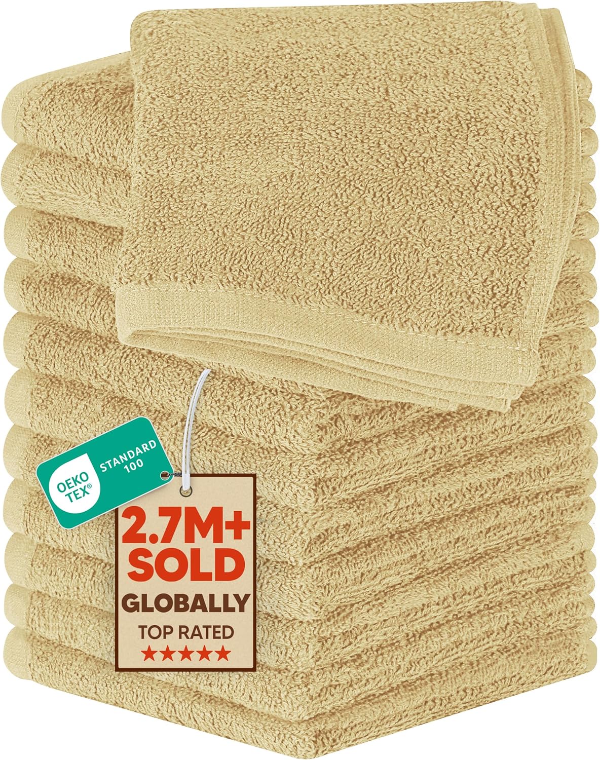 Utopia Towels | 12 Pack Cotton Washcloths Set - Highly Absorbent Flannel Face Cloths, Soft Beige