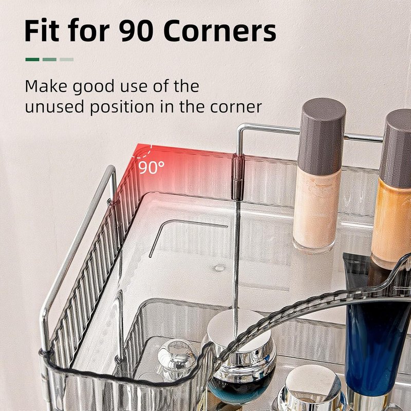INVSSENE Corner Bathroom Countertop Organizer - 3-Tier Vanity Makeup & Perfume Storage | Smoky Gray