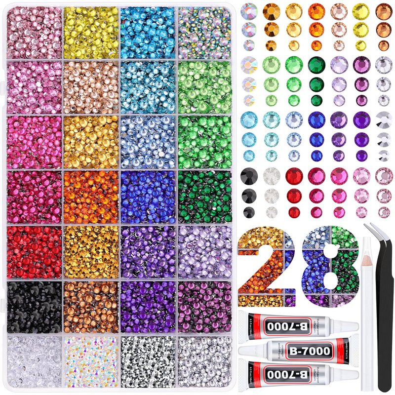 Skiennix 20000 Pcs Resin Rhinestones - Multicolor Flatback Gems with B7000 Glue for DIY Crafts