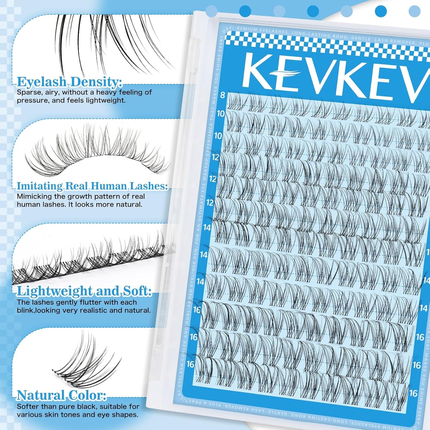 Skiennix Wispy Lash Clusters Kit - Natural Look Eyelash Extensions | 8-16mm Mix Length, Clear Band