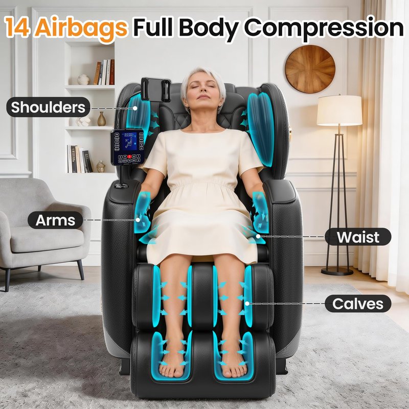 GOLD TIME Massage Chair Full Body, Zero Gravity Massage Recliner with Deep Kneading Shiatsu Massage, Foot Roller Reflexology, 14 Airbags, Heat Therapy, Bluetooth Speaker, Adjustable Leg Rest