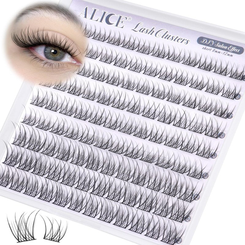 ALICE Natural Short Lash Clusters Wispy 8-12mm Cluster Eyelash Extensions Individual Lashes C-Curly DIY Lash Extensions Soft Thin Band Eyelash Clusters