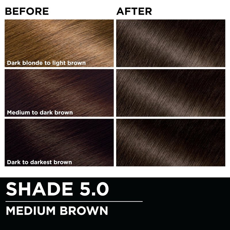 Garnier Olia Hair Color, Ammonia-Free Permanent Hair Dye, Oil-Powered Formula for 100% Gray Coverage and 3x Shinier Hair, Vegan & Cruelty Free, 5.0 Medium Brown, 2 Count
