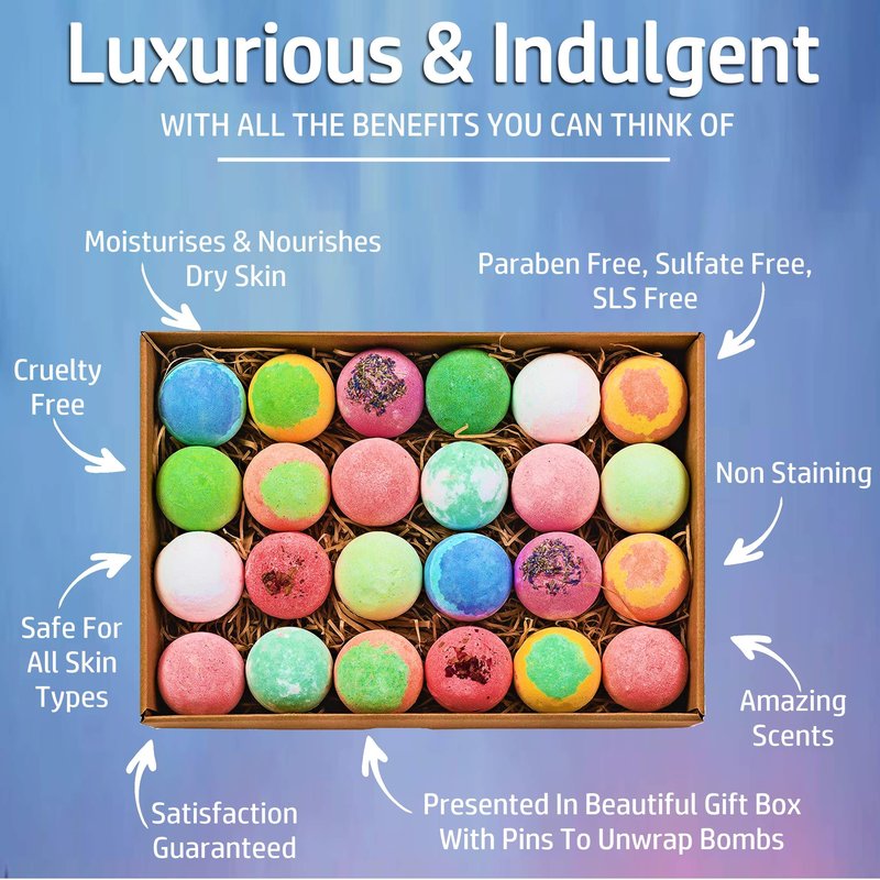 Bulk Bath Bombs Gift Set - 24 Nurture Me Organic Bath Bomb Kit - Moisturizing Bath Bombs Bath Gift Set – Best Birthday Gifts for Women, Mom, Girls, Teens, Her