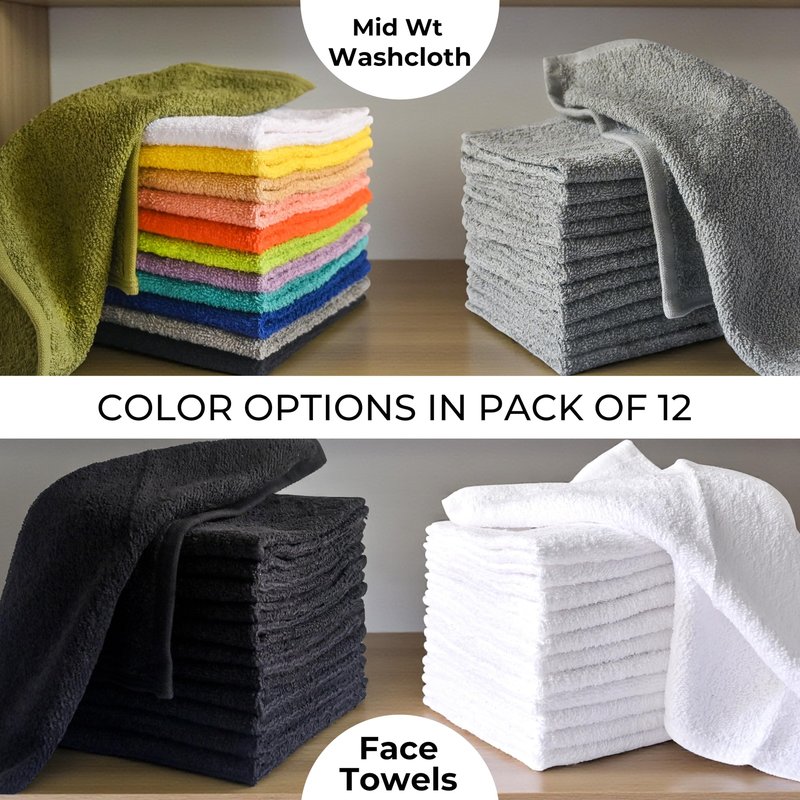 LIVINATI Black 100% Cotton Wash Cloths for Showering Body and Face - 12"X12" 12 Pack Washcloths - Small Terry Towel Bath Rags for Adults and Kids Bathroom - Soft Absorbent
