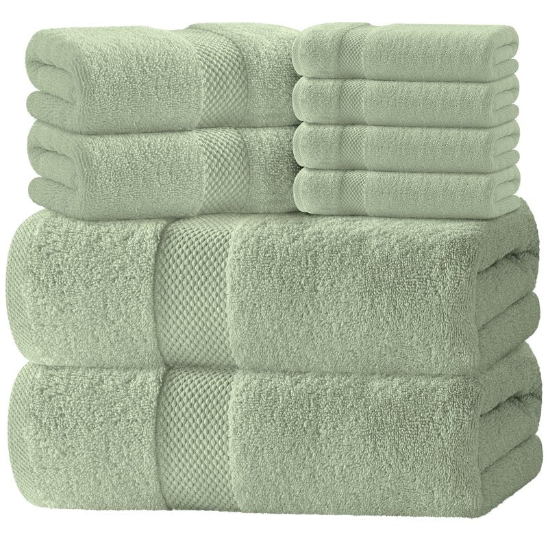 White Classic Luxury Bath Towel Set of 8 Pieces - 100% Turkish Cotton Highly Absorbent Towels for Bathroom, 2 Luxury Bath Towels 700GSM, 2 Hand Towels, 4 Washcloths, Mint Green