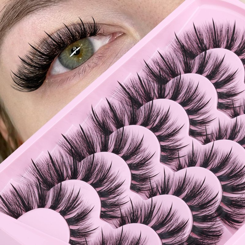 ALICE Lashes Wispy False Eyelashes - 7 Pairs Spiky Cat Eye Lashes Faux Mink Lashes - 0.02mm Ultra -Thin Band for Invisible Lash Line, Lightweight & Comfortable Wear, Reusable Natural Looking Falsies