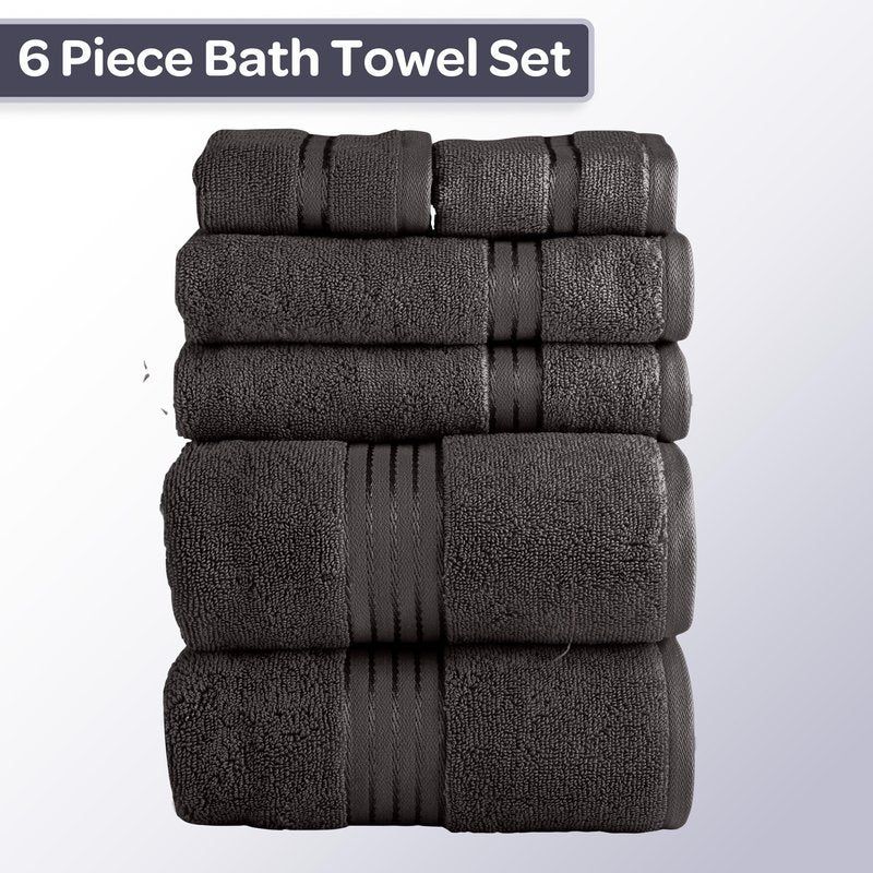 6 Piece Towel Set - 625 GSM 100% Cotton Bathroom Accessories - 2 Bath Towels, 2 Hand Towels, and 2 Wash Cloths - Soft and Absorbent Bath Sheets for Shower, Gym, Dorm, and Spa by Lavish Home (Charcoal)