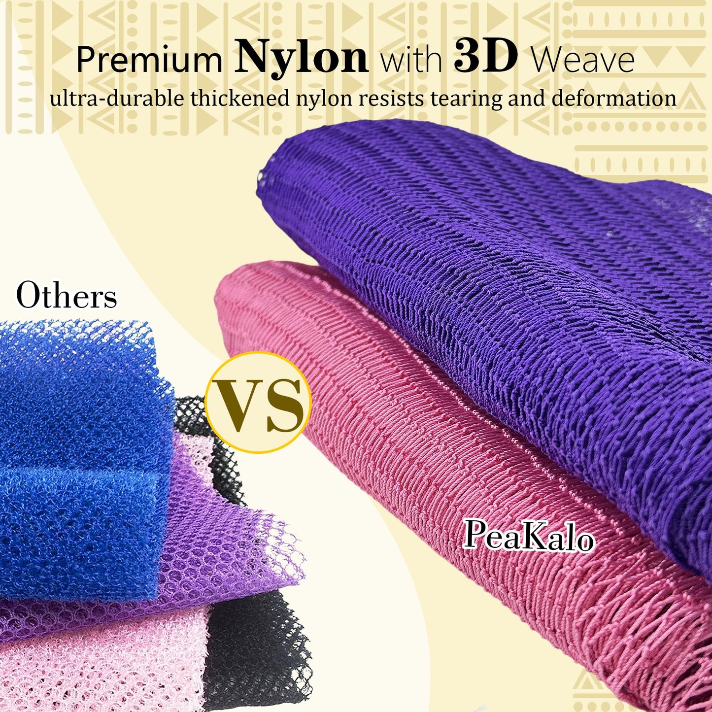 PeaKalo 2Pcs African Net Sponge Authentic, Gentle Cleansing African Exfoliating Net Sponge Shower Loofah Sponge for All Skin Types, Back Scrubber for Shower Body Scrubber (Purple & Rose Pink)