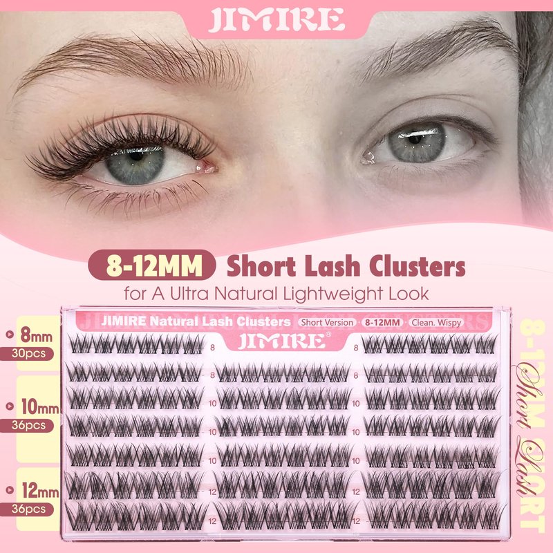 Natural Lash Clusters Wispy 8-12MM Short Eyelash Clusters Wispy Lashes Clusters with Clear Band C-Curly Cluster Eyelash Extensions 120Pcs DIY Lash Extensions at Home by JIMIRE