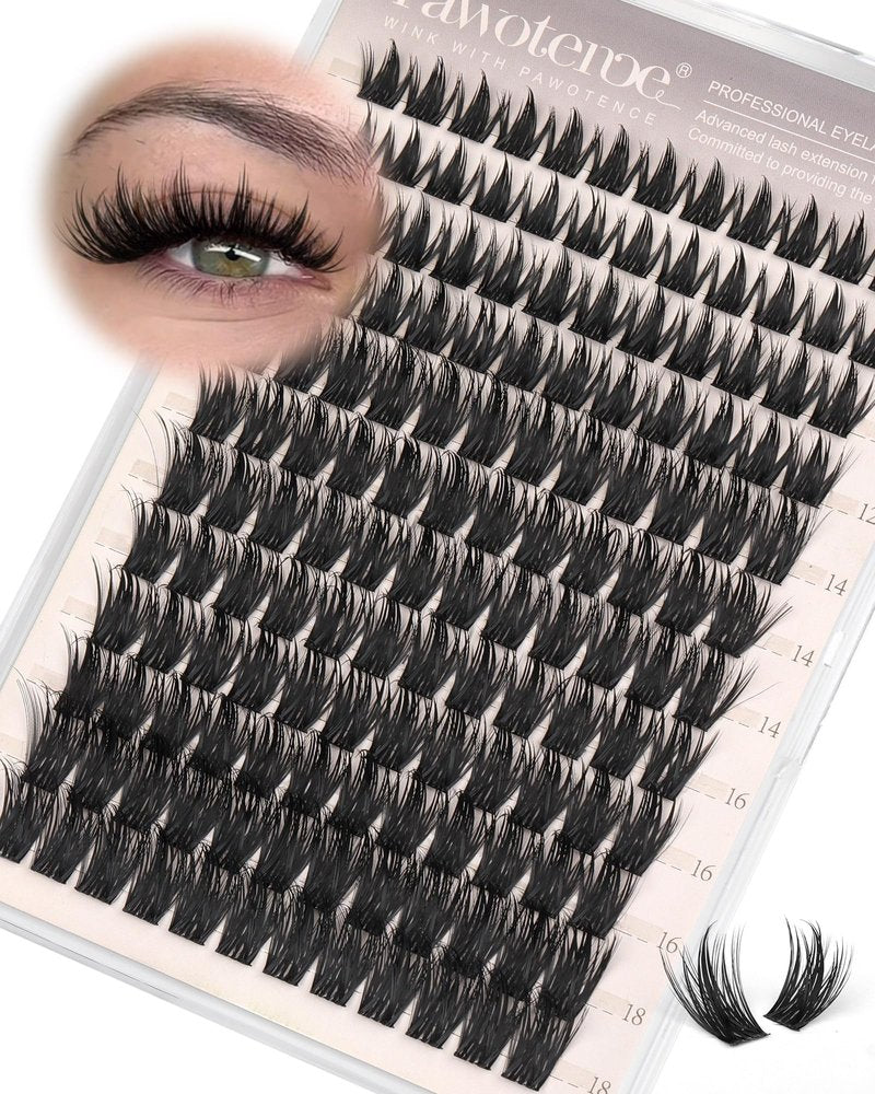 Pawotence Manga Lash Clusters 10-18mm Eyelash Clusters 144pcs Cluster Eyelash Extensions Anime Cluster Lashes Individual False Eyelashes for DIY Lash Extension