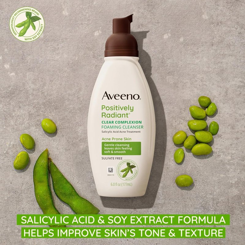 Aveeno Clear Complexion Foaming Facial Cleanser - Oil-Free Acne Treatment with Soy Extract & Salicylic Acid | 6 fl. oz