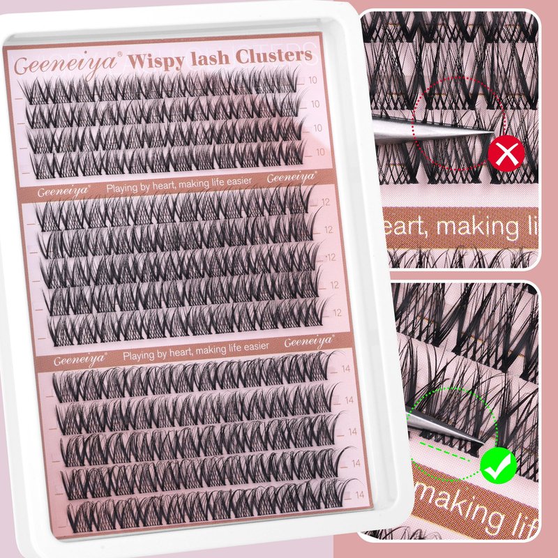 Medium Lash Clusters Short Wispy C Curl Eyelash Clusters 10-14MM Individual Eyelashes Natural Cluster Eyelash Extensions Natural Looking Cluster Lashes by Geeneiya (C Curl,10-12-14)