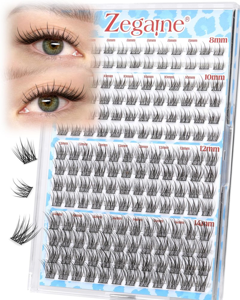 Natural Lash Clusters For “NO MAKEUP” Clean Girl Look Short C Curly Glasses Friendly Eyelash Clusters 8-10-12-14MM Anime Cluster Lashes Fairy Cluster Eyelash Extensions 168Pcs by Zegaine