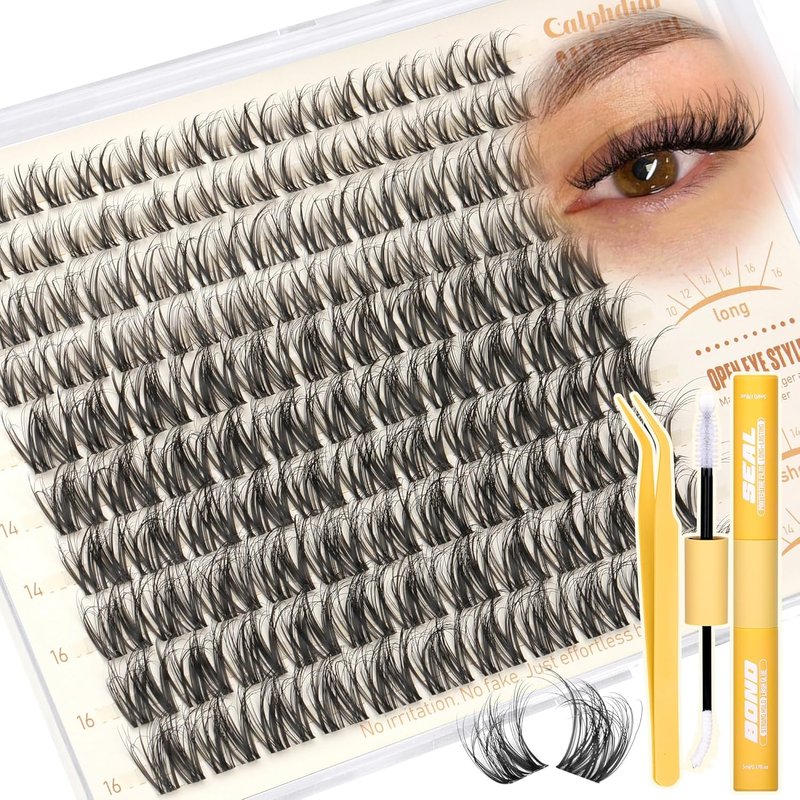 Fluffy Spider Lash Clusters Kit - Natural 10-16MM Eyelash Extensions | DIY Wispy Lash Clusters with Glue & Tweezers