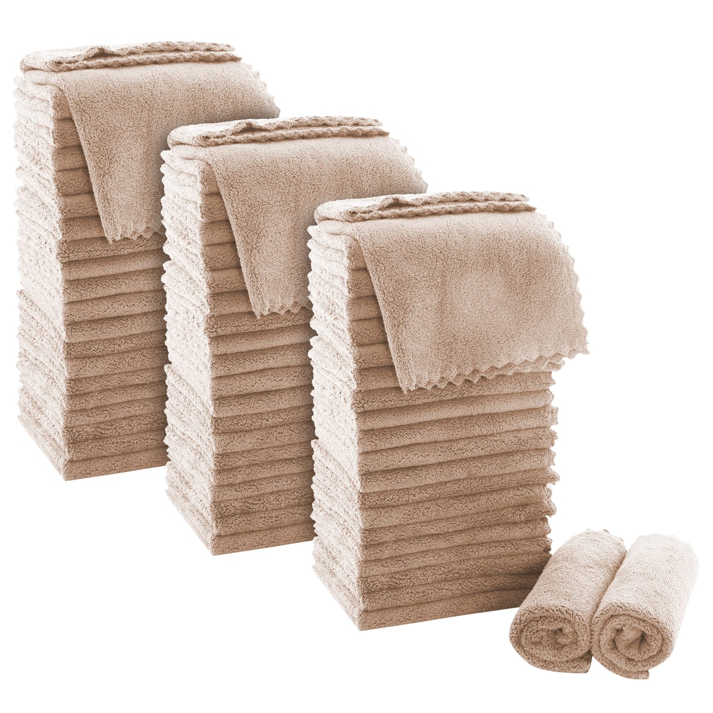 MOONQUEEN Ultra Soft Premium Washcloths Set - 12 x 12 inches - 72 Pack - Quick Drying - Highly Absorbent Coral Velvet Bathroom Wash Clothes (Brown)