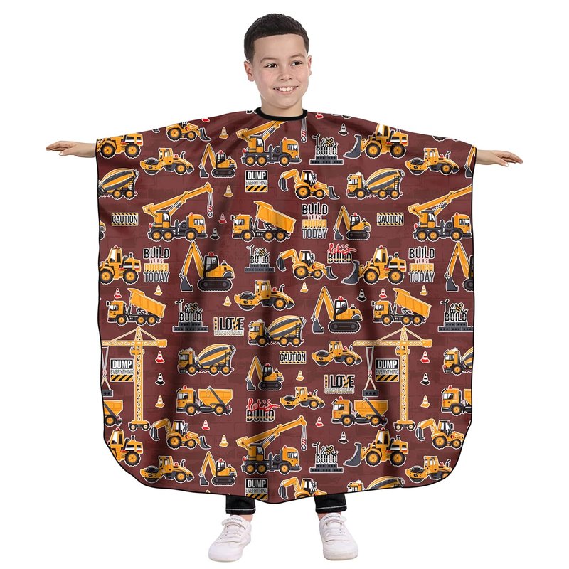 Pelocapa Kids Hair Cutting Cape - Waterproof Salon Cape for Boys & Girls | 39" x 51" (Construction Vehicle)